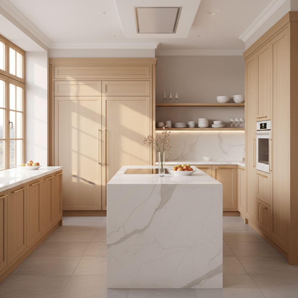 Luxury kitchen with integrated Bosch-style appliances